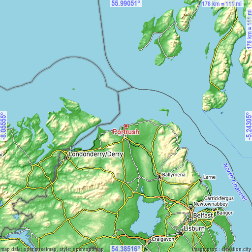 Topographic map of Portrush