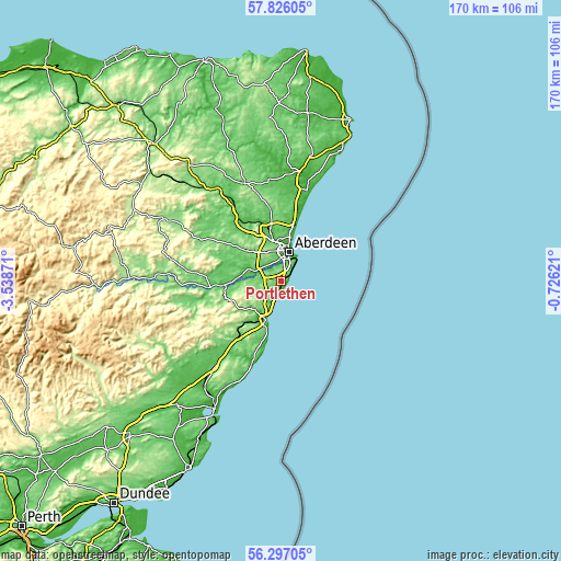 Topographic map of Portlethen