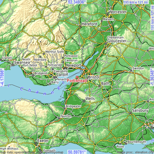 Topographic map of Portishead