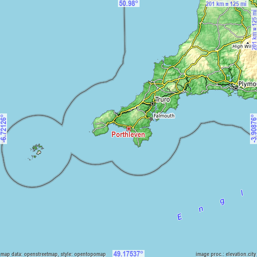 Topographic map of Porthleven