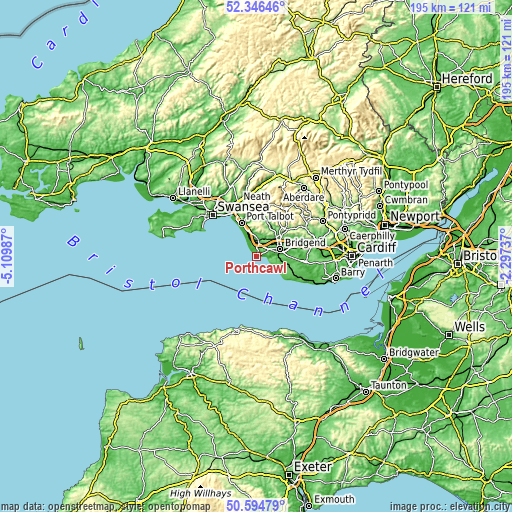 Topographic map of Porthcawl