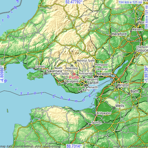 Topographic map of Porth