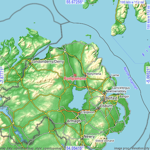 Topographic map of Portglenone