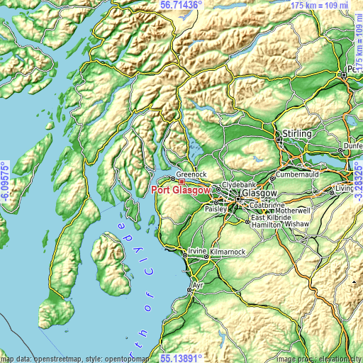 Topographic map of Port Glasgow