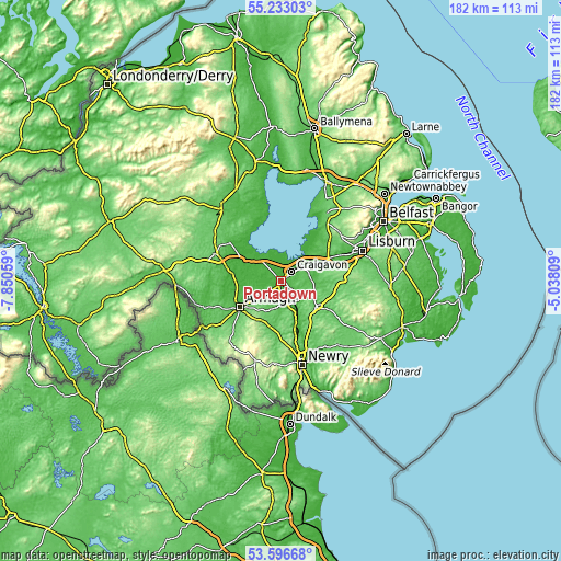 Topographic map of Portadown