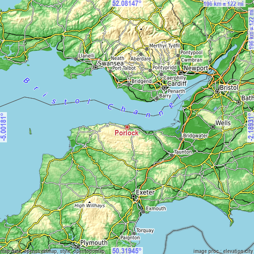 Topographic map of Porlock