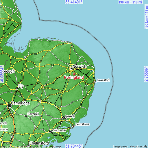 Topographic map of Poringland