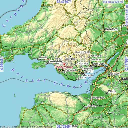 Topographic map of Pontycymer