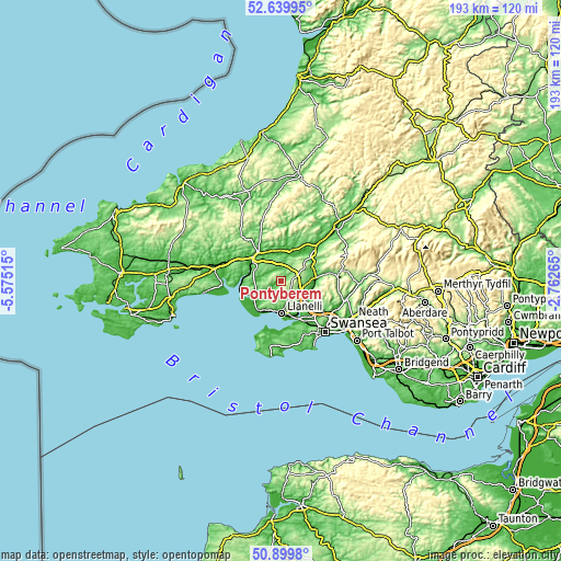 Topographic map of Pontyberem