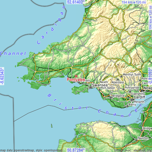 Topographic map of Pontyates