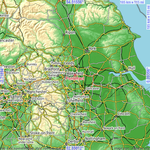 Topographic map of Pontefract