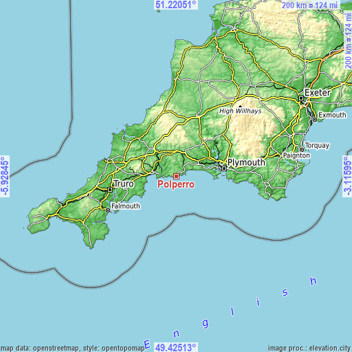 Topographic map of Polperro