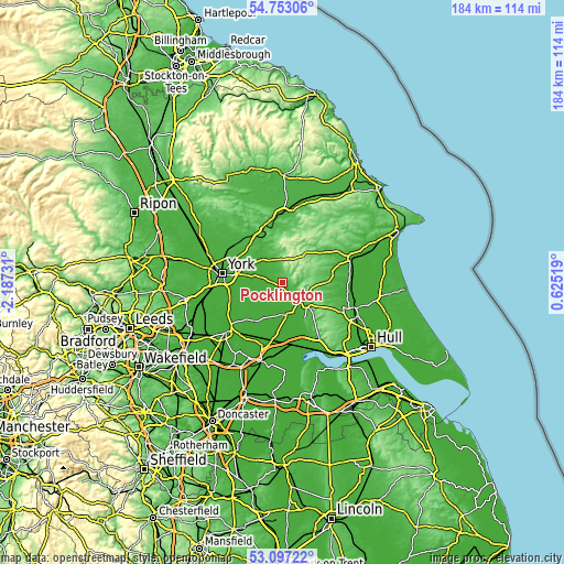 Topographic map of Pocklington