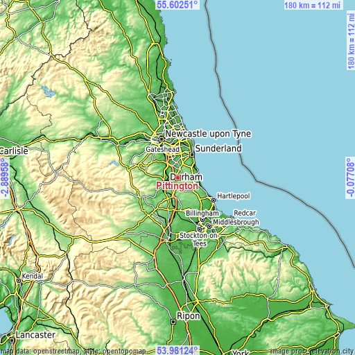 Topographic map of Pittington