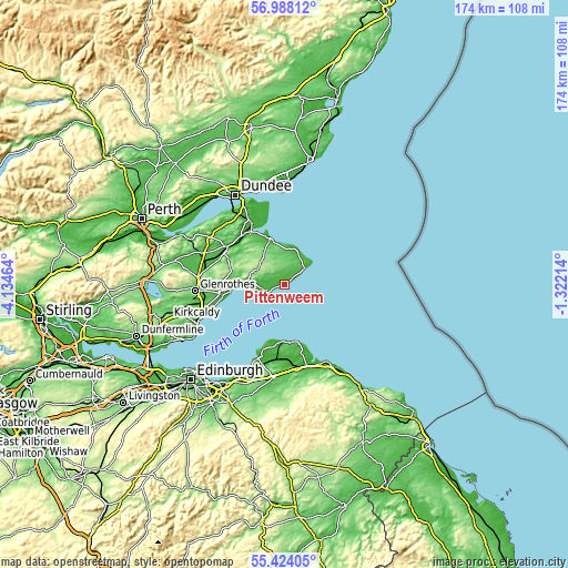 Topographic map of Pittenweem