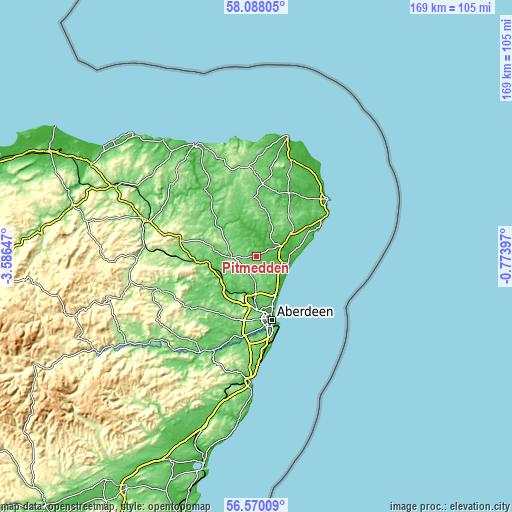 Topographic map of Pitmedden