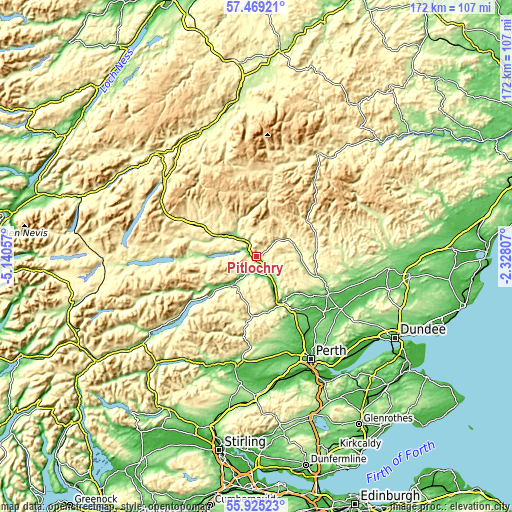 Topographic map of Pitlochry