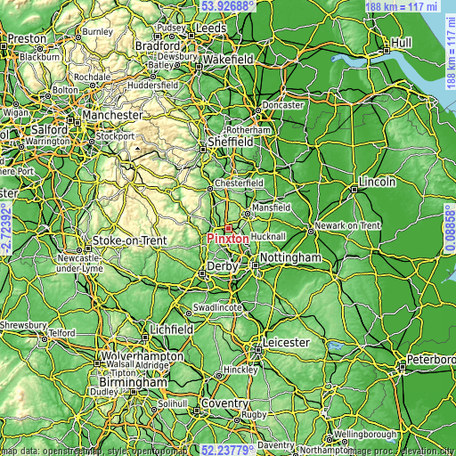 Topographic map of Pinxton