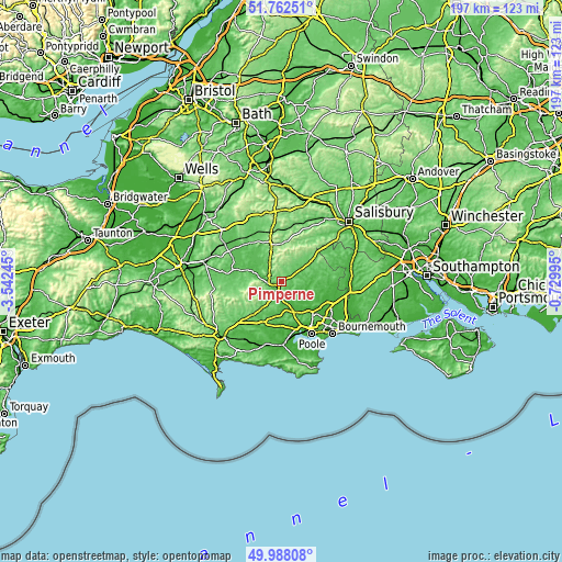 Topographic map of Pimperne