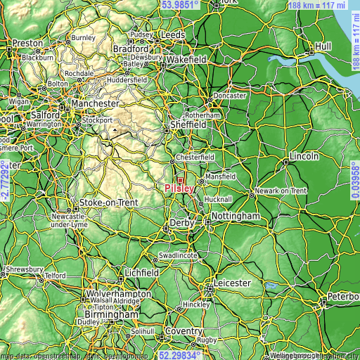 Topographic map of Pilsley