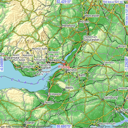 Topographic map of Pilning