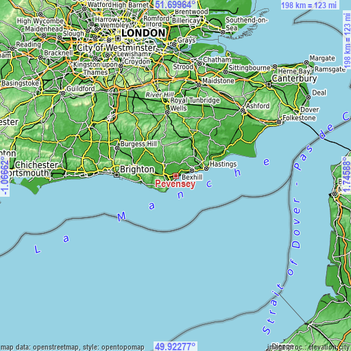 Topographic map of Pevensey