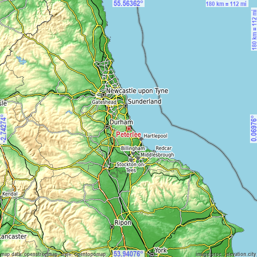 Topographic map of Peterlee