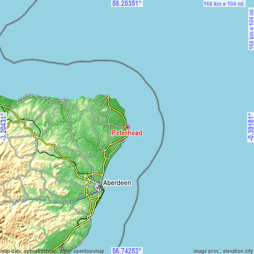 Topographic map of Peterhead