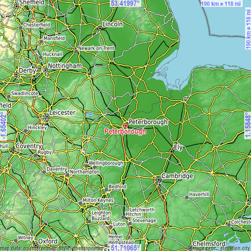 Topographic map of Peterborough
