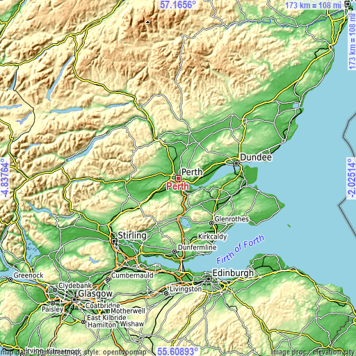 Topographic map of Perth