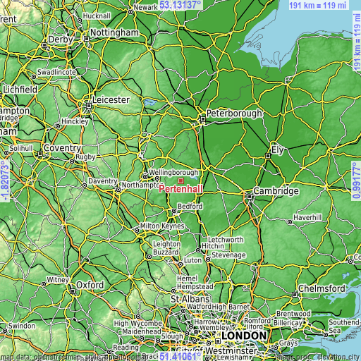 Topographic map of Pertenhall