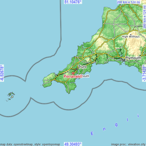 Topographic map of Perranwell