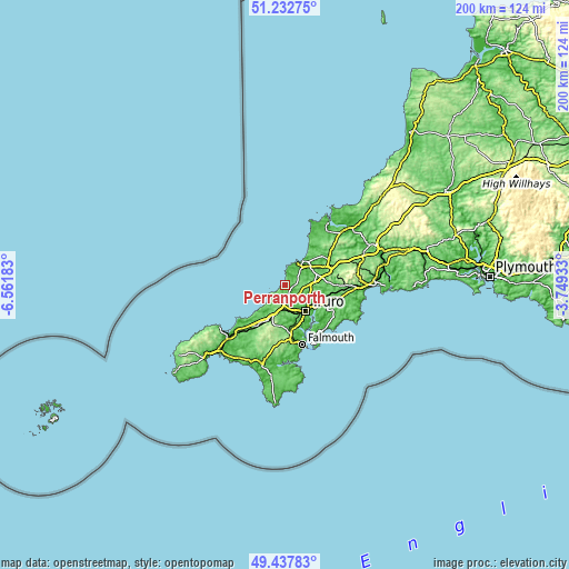 Topographic map of Perranporth