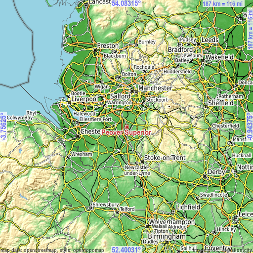 Topographic map of Peover Superior