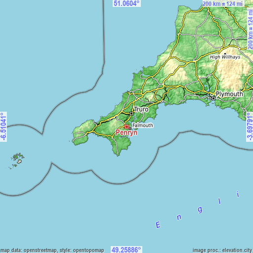 Topographic map of Penryn