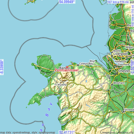 Topographic map of Penmaenmawr