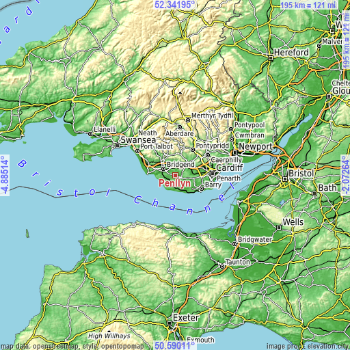 Topographic map of Penllyn