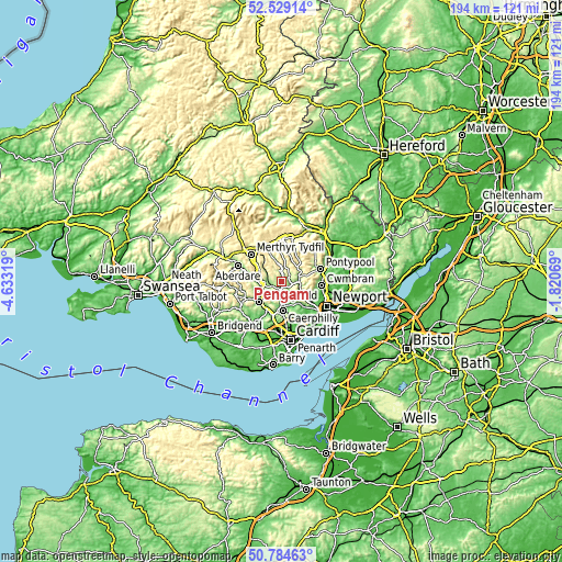 Topographic map of Pengam