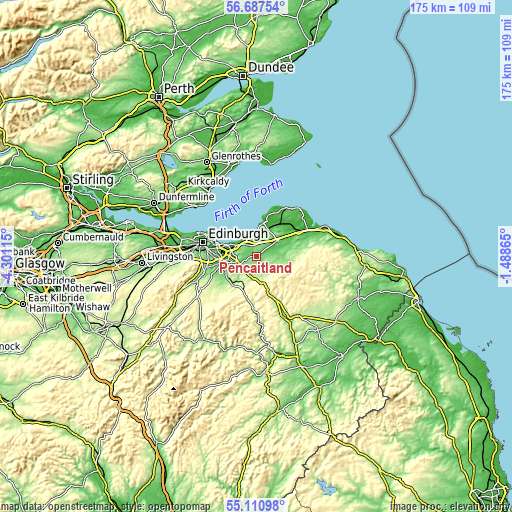 Topographic map of Pencaitland