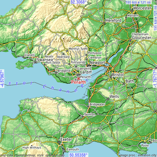 Topographic map of Penarth