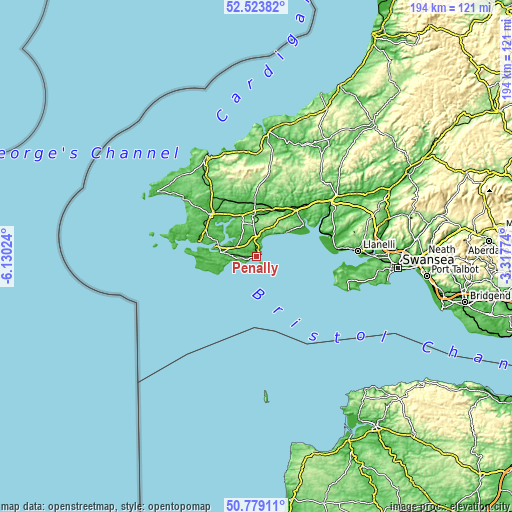 Topographic map of Penally