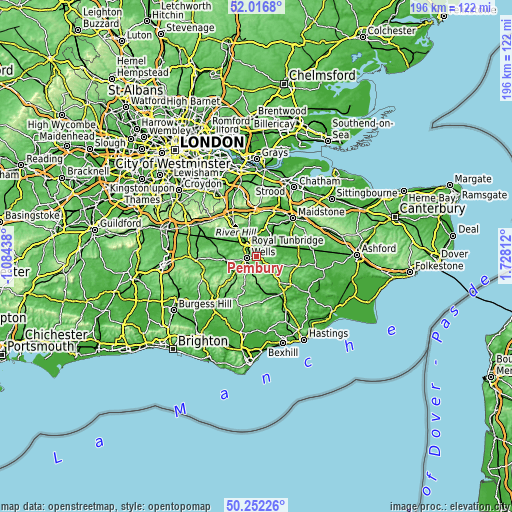 Topographic map of Pembury