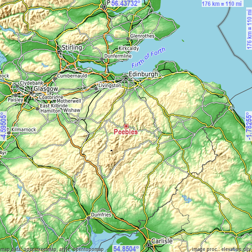 Topographic map of Peebles