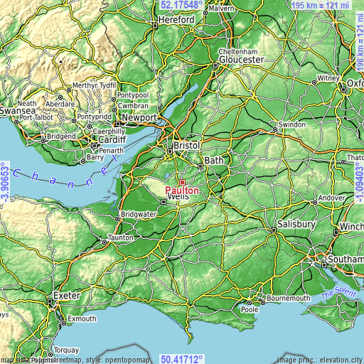 Topographic map of Paulton