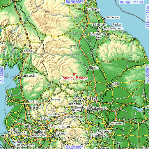 Topographic map of Pateley Bridge