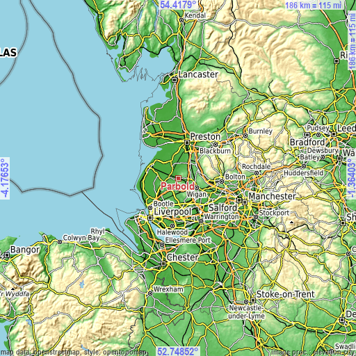 Topographic map of Parbold