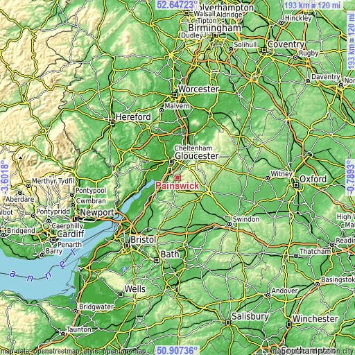 Topographic map of Painswick