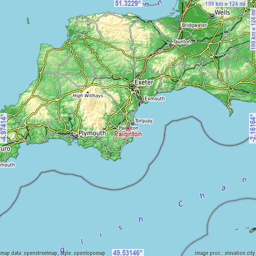 Topographic map of Paignton