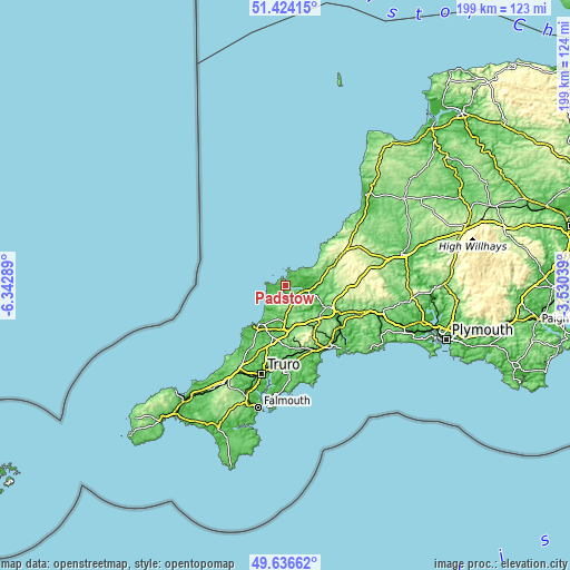 Topographic map of Padstow