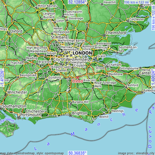 Topographic map of Oxted